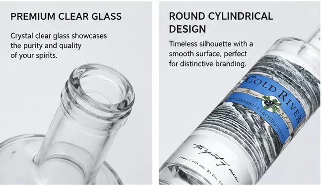 750ml Glass Round Vodka Bottle with T-Cork